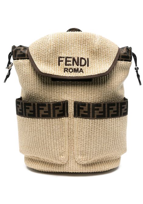 Zaino In Rafia Naturale Con Motivo FF FENDI KIDS | 8BZ055-AUINF1O87